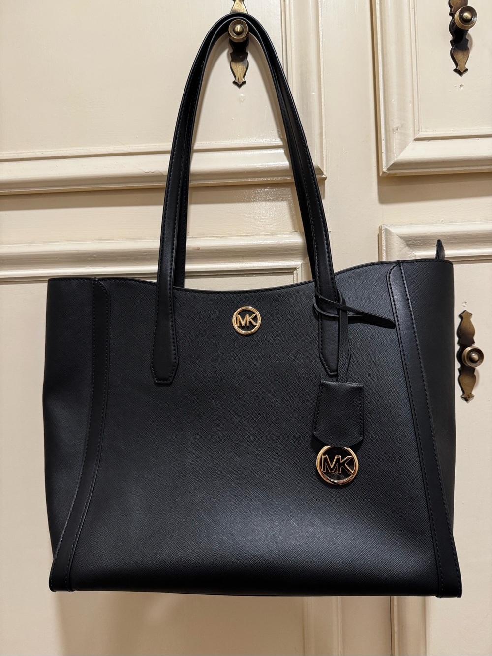Michael Kors Black Saffiano Tote with Gold MK Accents